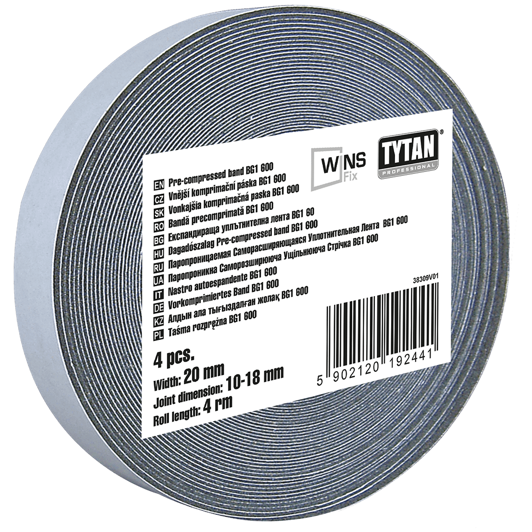 TYTAN PROFESSIONAL WINS FIX Taśma Rozprężna BG1 600 20 mm / 10-18 mm / 4 mb x 4 szt. antracytowy