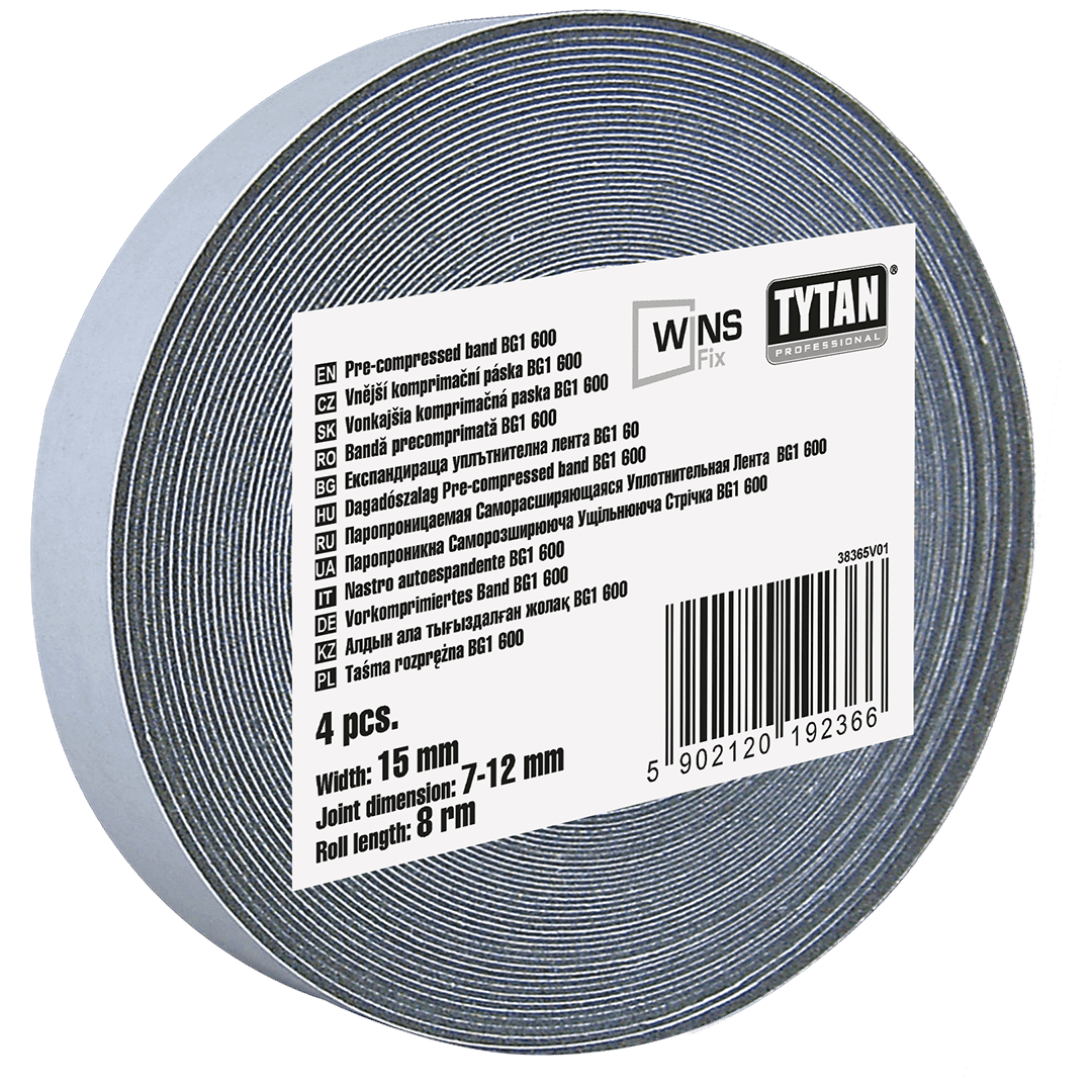 TYTAN PROFESSIONAL WINS FIX Taśma Rozprężna BG1 600 15 mm / 7-12 mm / 8 mb x 4 szt. antracytowy