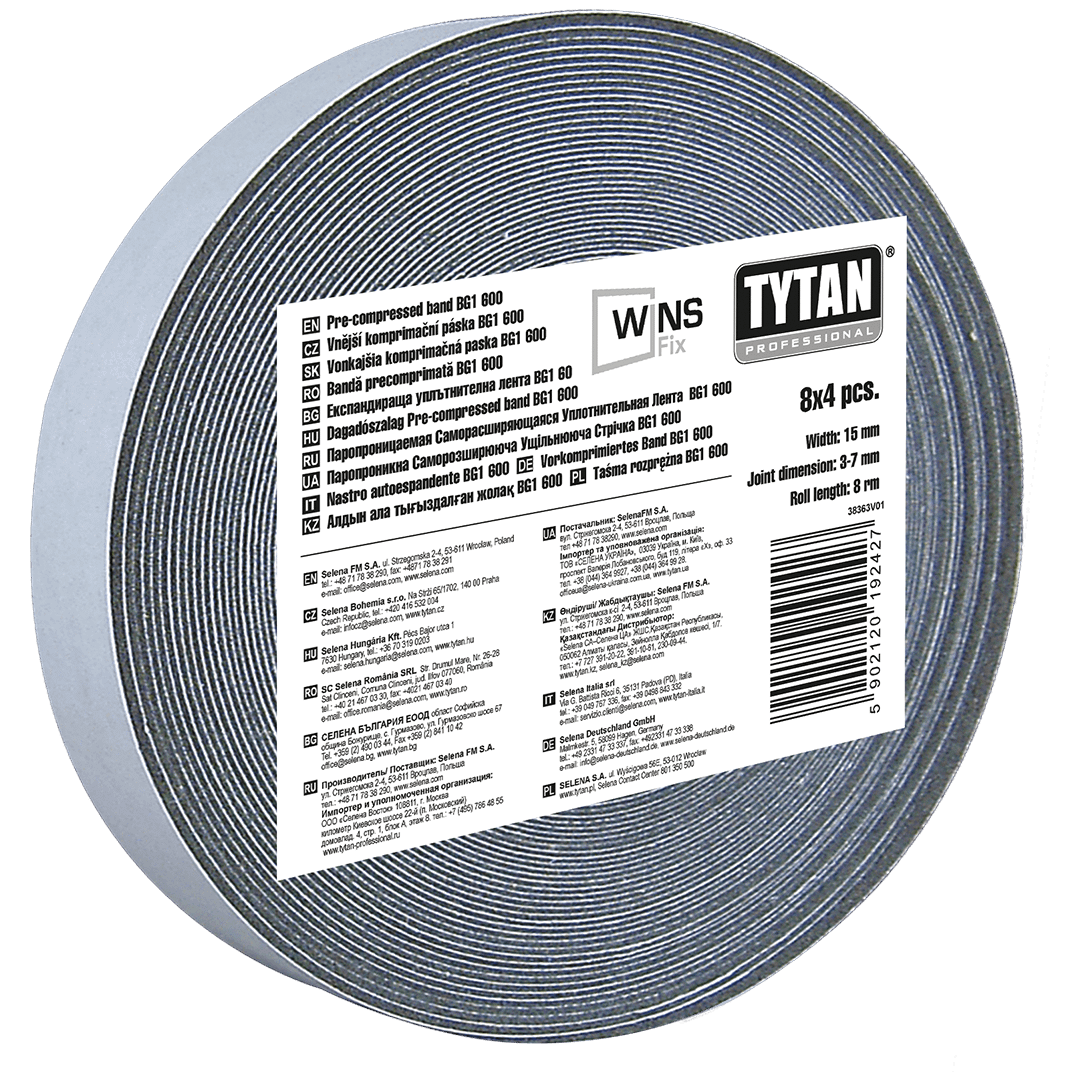 TYTAN PROFESSIONAL WINS FIX Taśma Rozprężna BG1 600 15 mm / 3-7 mm / 8 mb x 4 szt. antracytowy